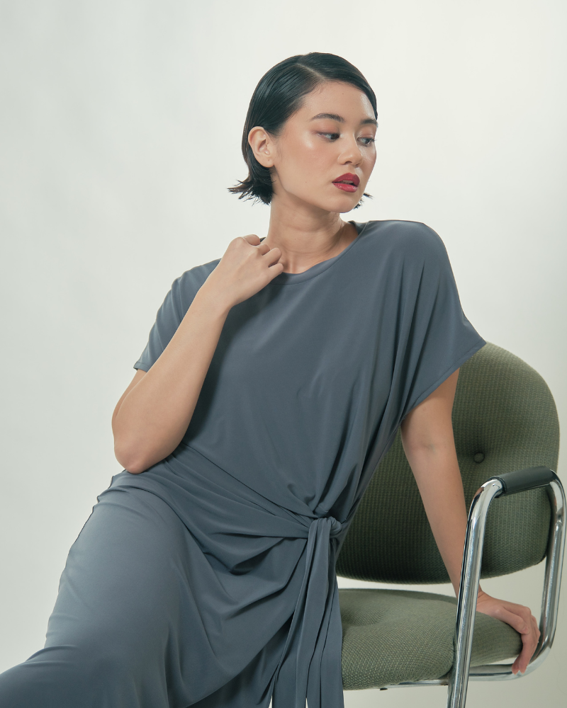 Sylvie Knot Tie Jersey Midi Dress