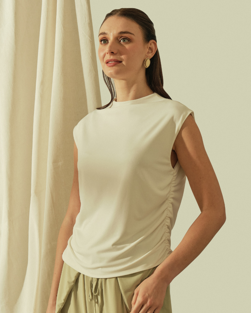 Erin Cowl Neckline Shirred Jersey Top