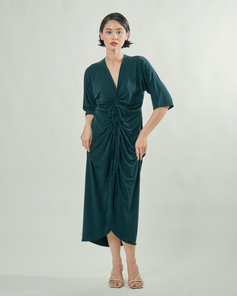 Tallula Shirred 3/4 Sleeves Jersey Maxi Dress