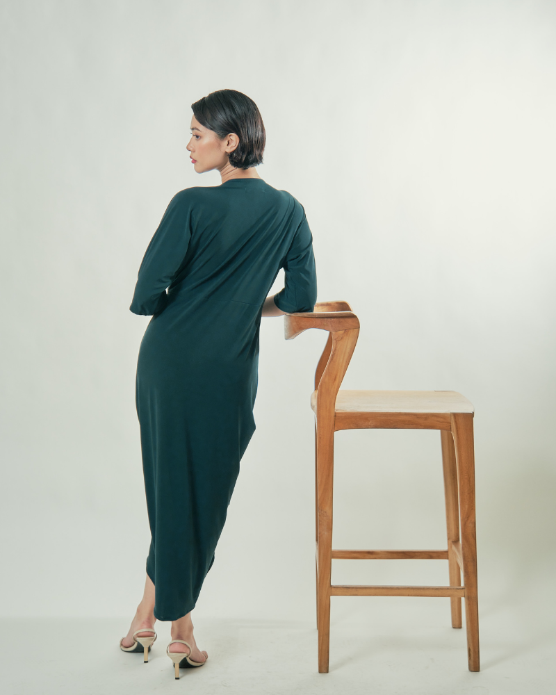 Tallula Shirred 3/4 Sleeves Jersey Maxi Dress