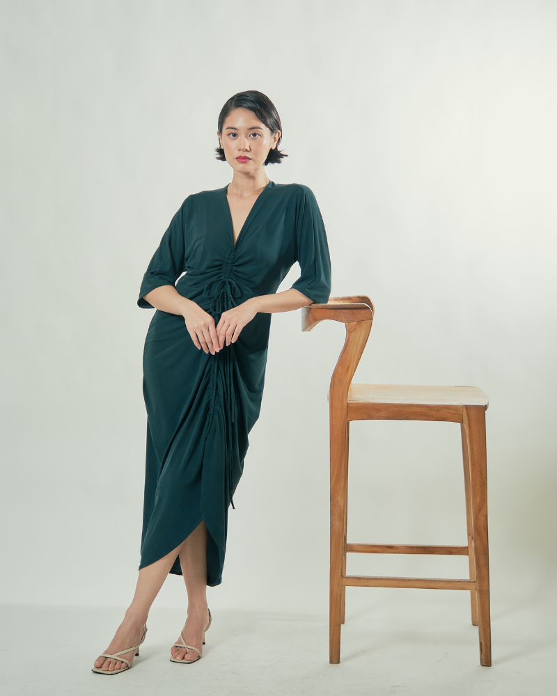 Tallula Shirred 3/4 Sleeves Jersey Maxi Dress