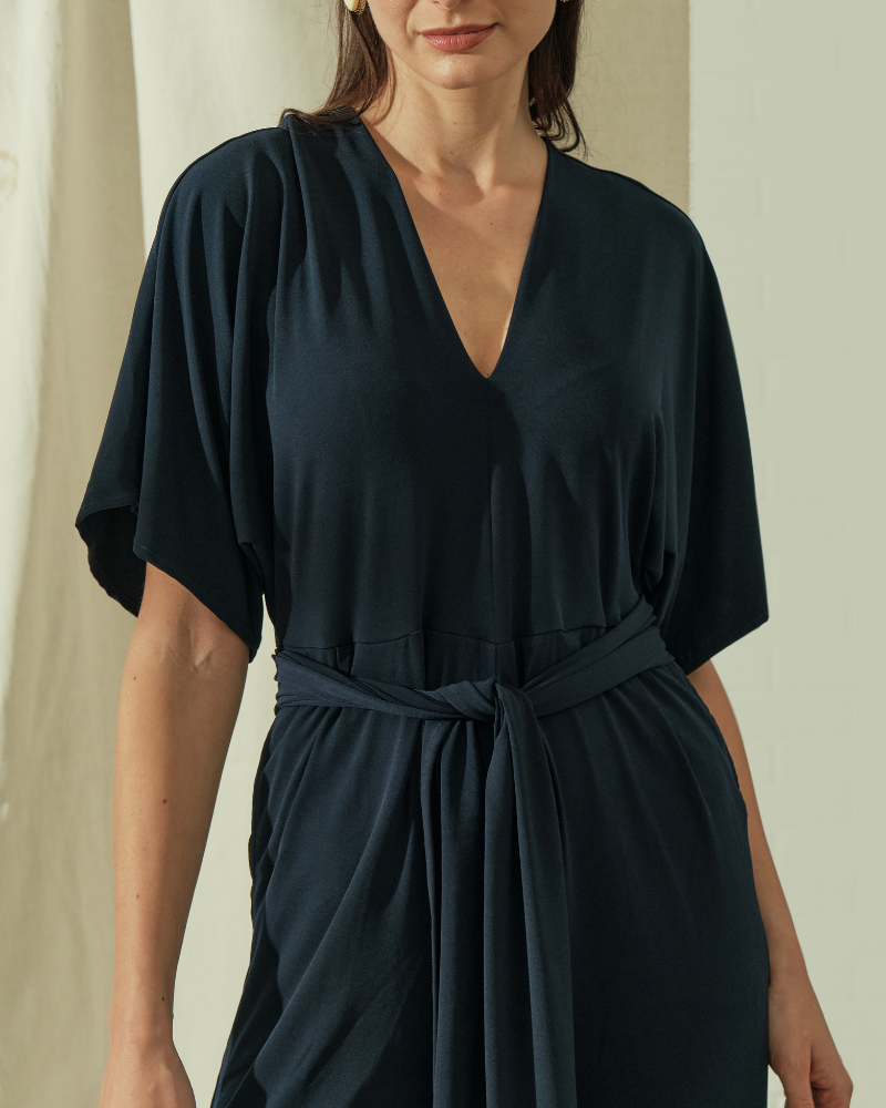 Tara Self Tie Belt Jersey Jumpsuit
