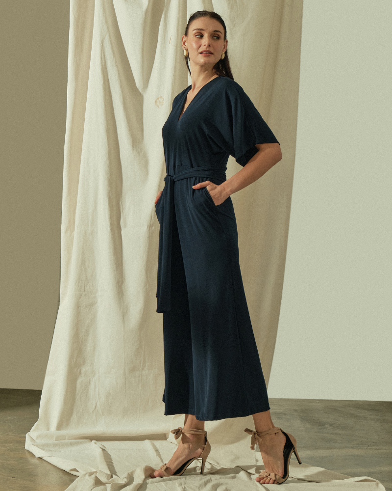 Tara Self Tie Belt Jersey Jumpsuit