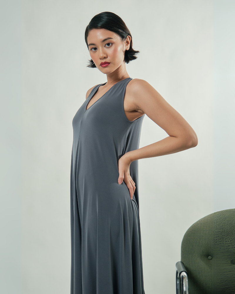 Amiera Sleeveless Asymmetric Hem Jersey Maxi Dress