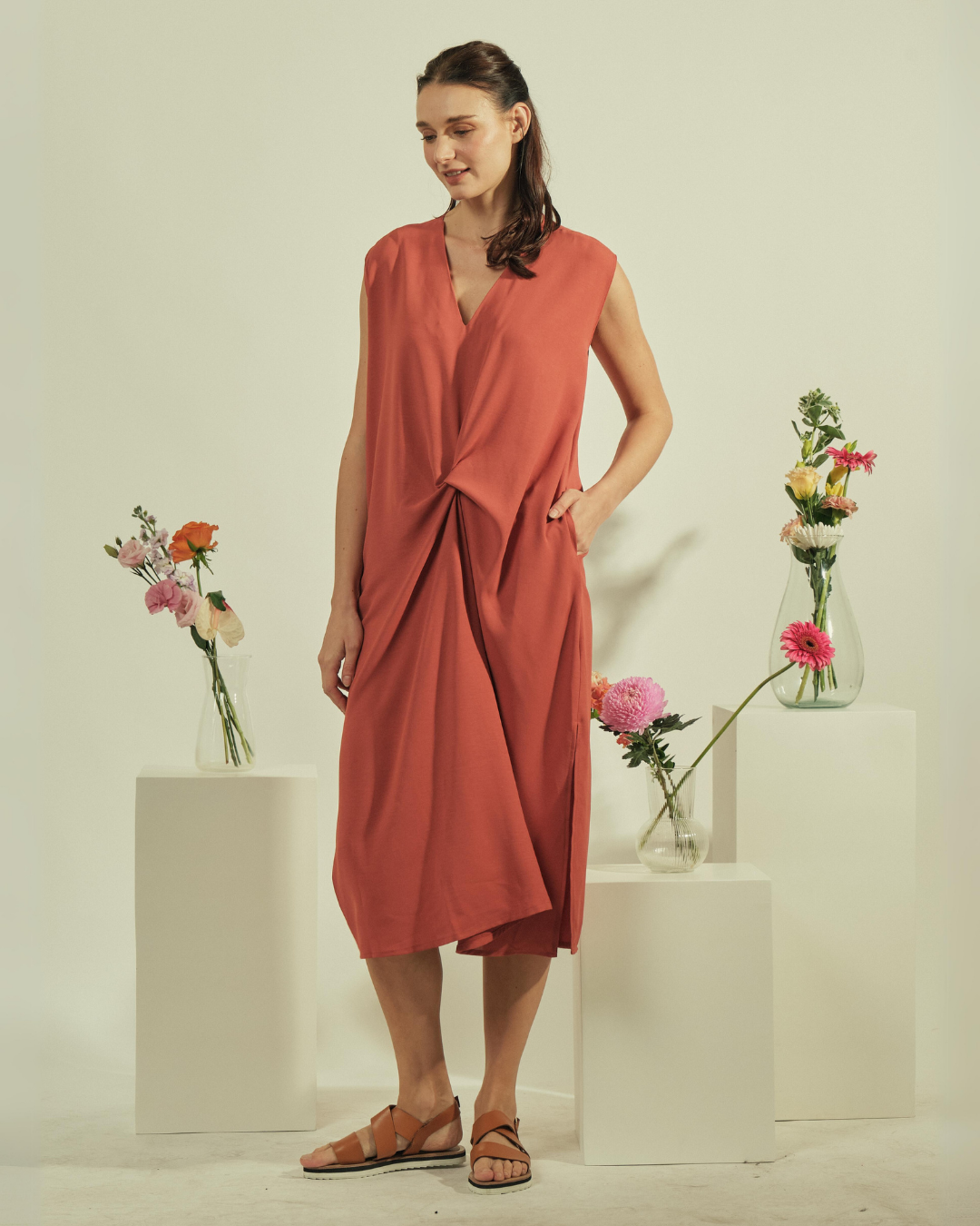 Lucinda Sleeveless V-Neck Midi Dress