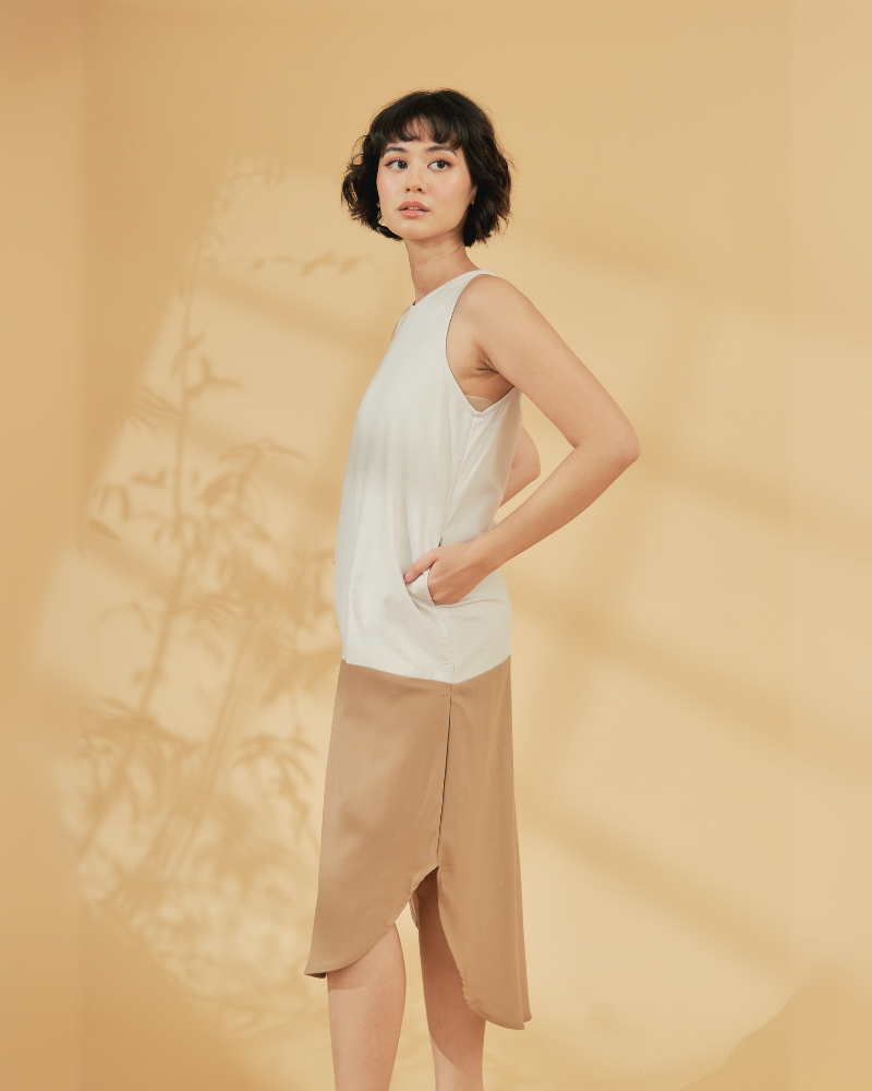 Liora Two-Tone Sleeveless Cotton Short Dress