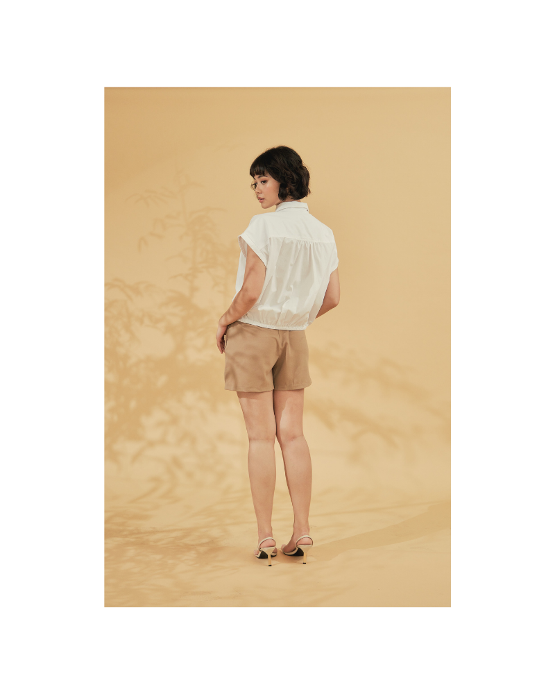 Elysia Button Down Drawstring Cropped Top