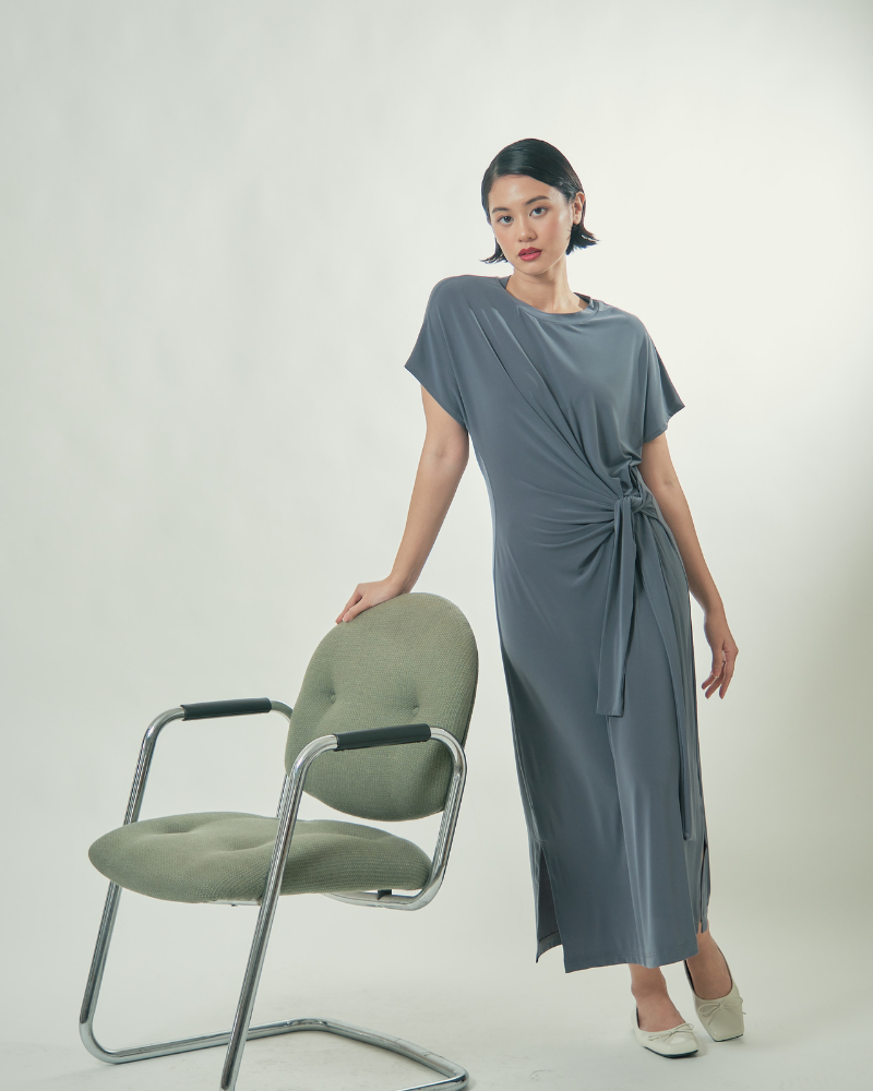 Sylvie Knot Tie Jersey Midi Dress