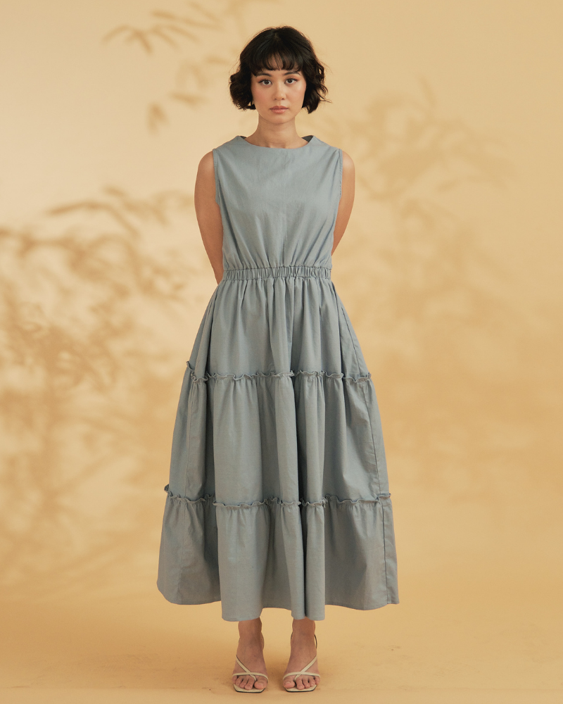 Maya Sleeveless Tiered Cotton Maxi Dress