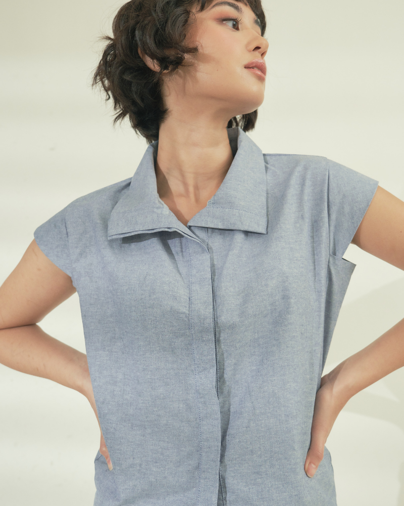 Gisella Button Down Chambray Terno Set