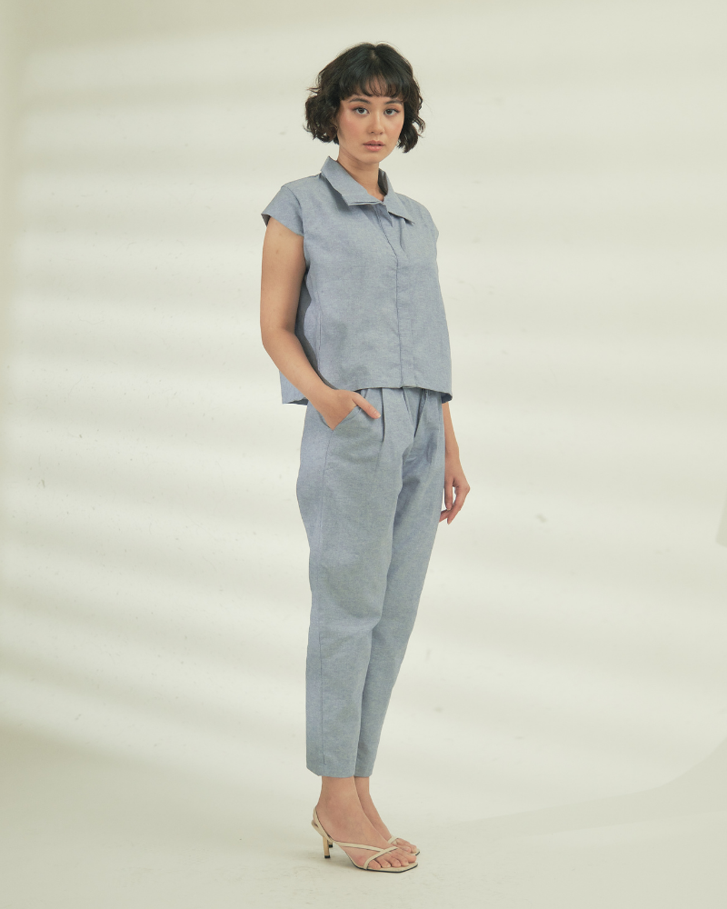 Gisella Button Down Chambray Terno Set