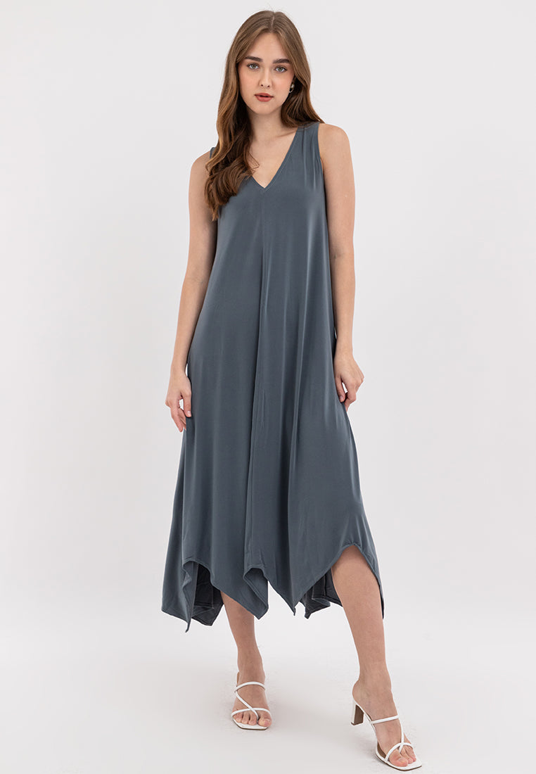 Amiera Sleeveless Asymmetric Hem Jersey Maxi Dress