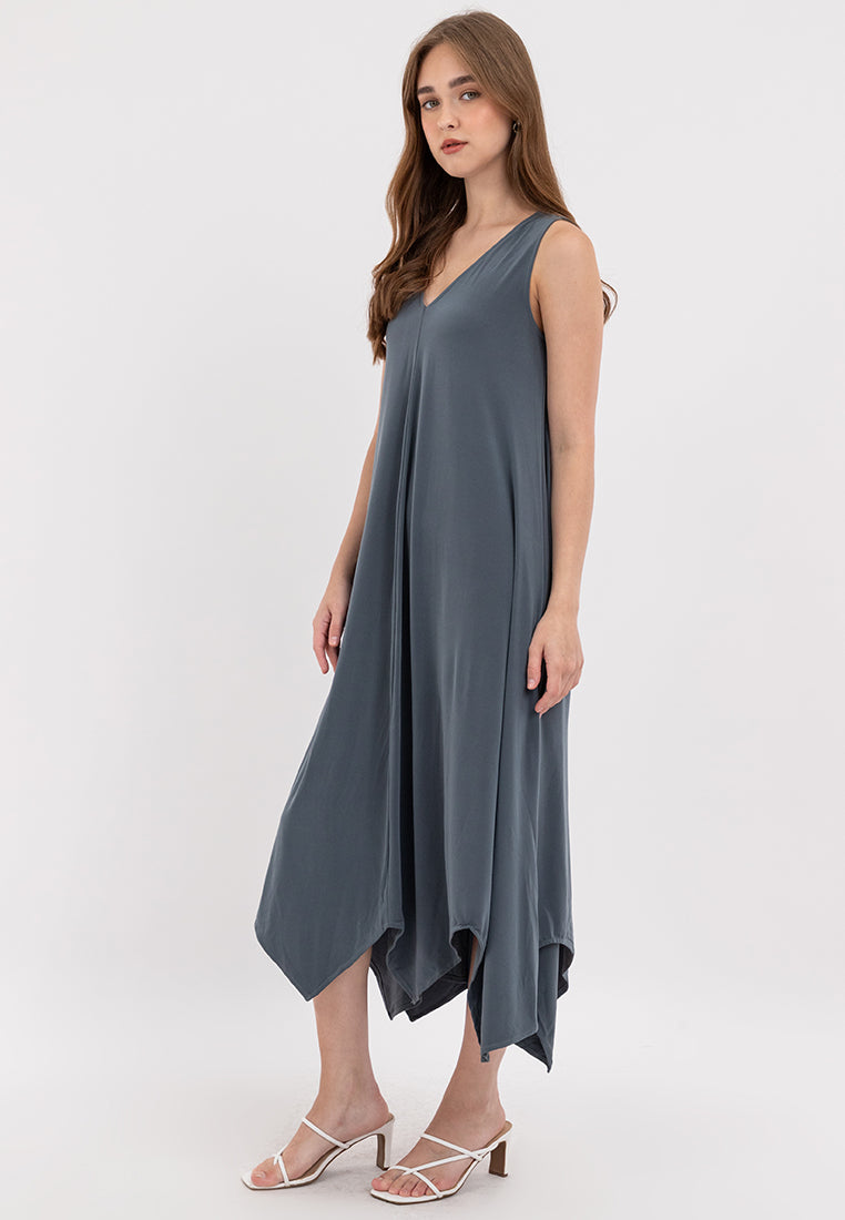 Amiera Sleeveless Asymmetric Hem Jersey Maxi Dress