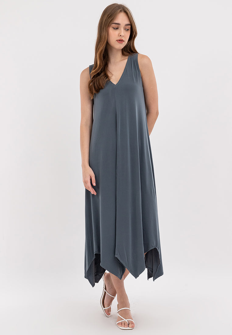 Amiera Sleeveless Asymmetric Hem Jersey Maxi Dress