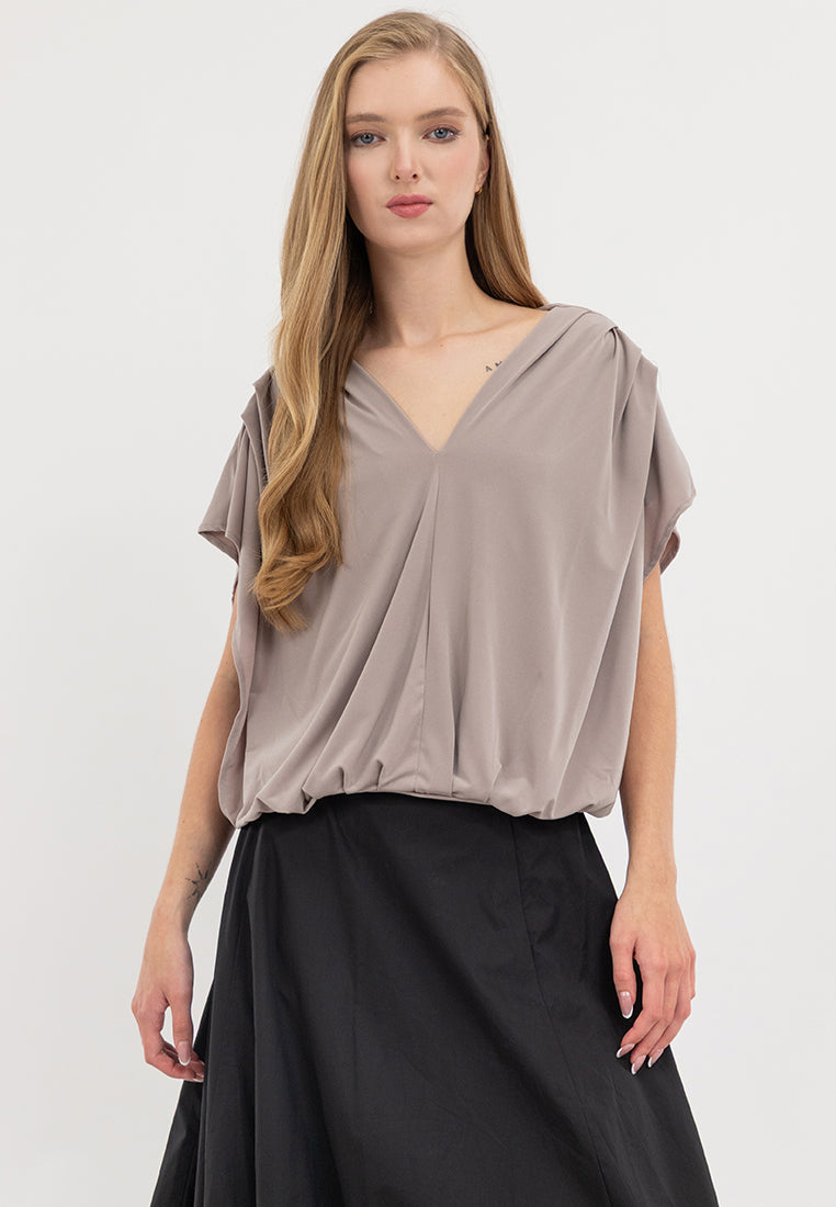Bella Pleated V-Neck Jersey Top