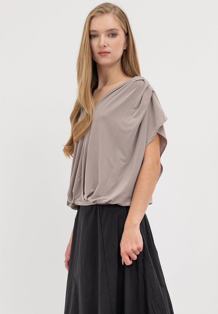 Bella Pleated V-Neck Jersey Top