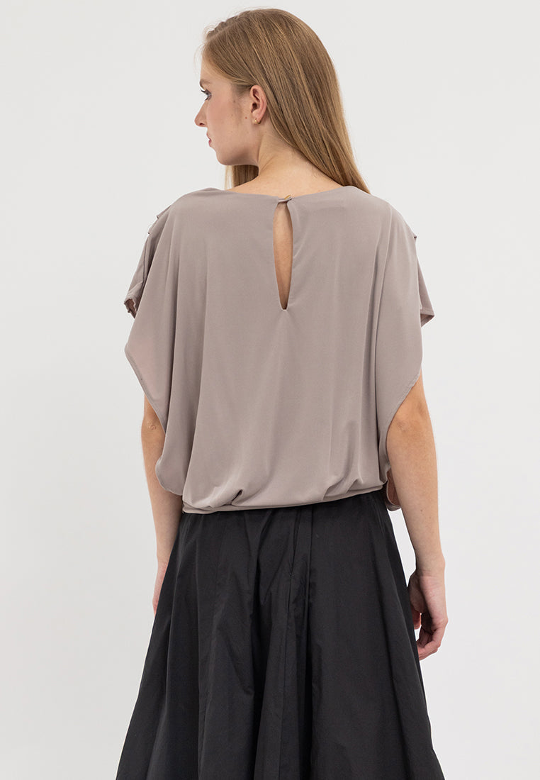 Bella Pleated V-Neck Jersey Top