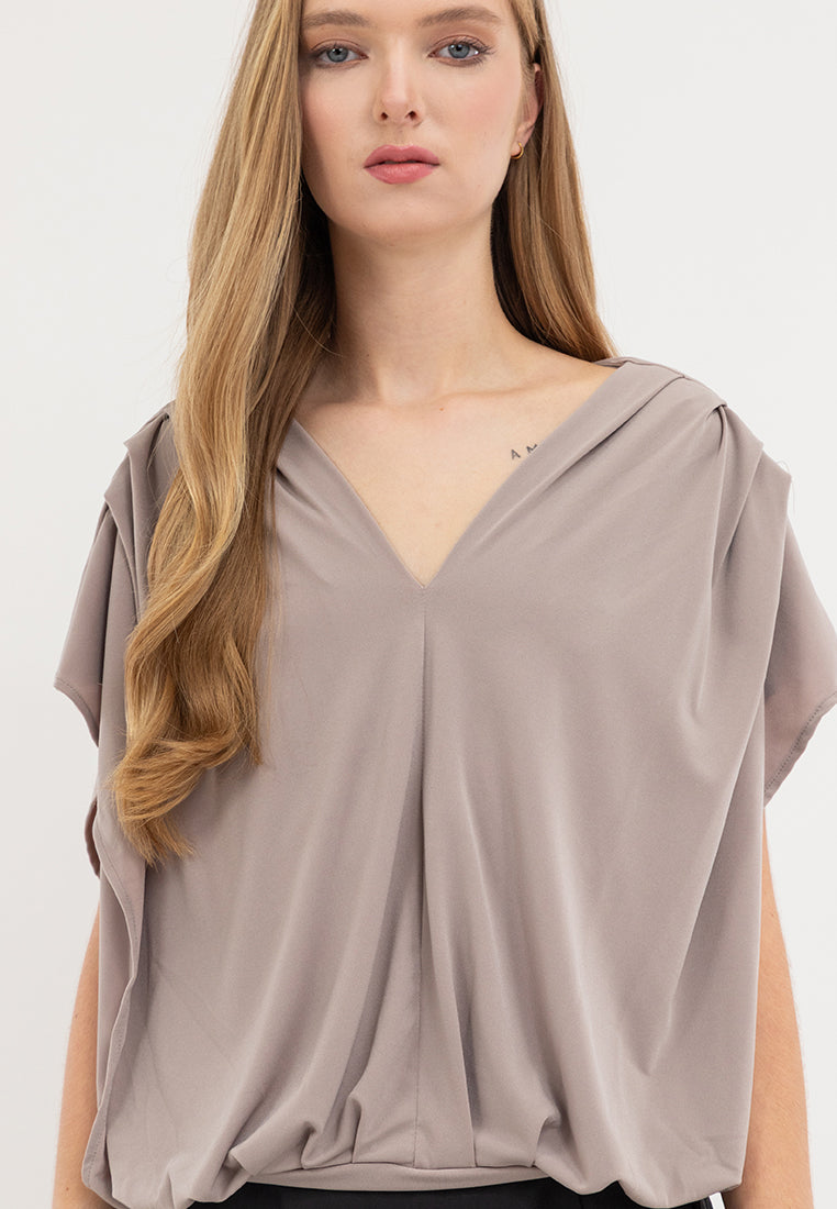 Bella Pleated V-Neck Jersey Top