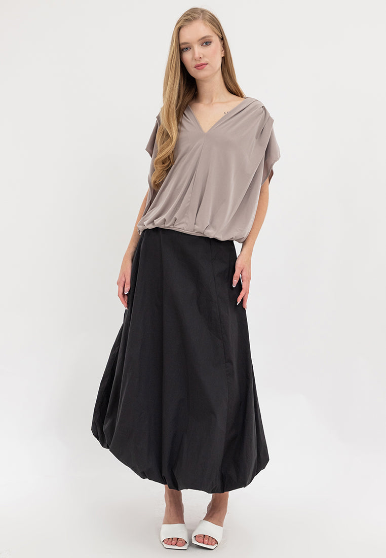 Bella Pleated V-Neck Jersey Top