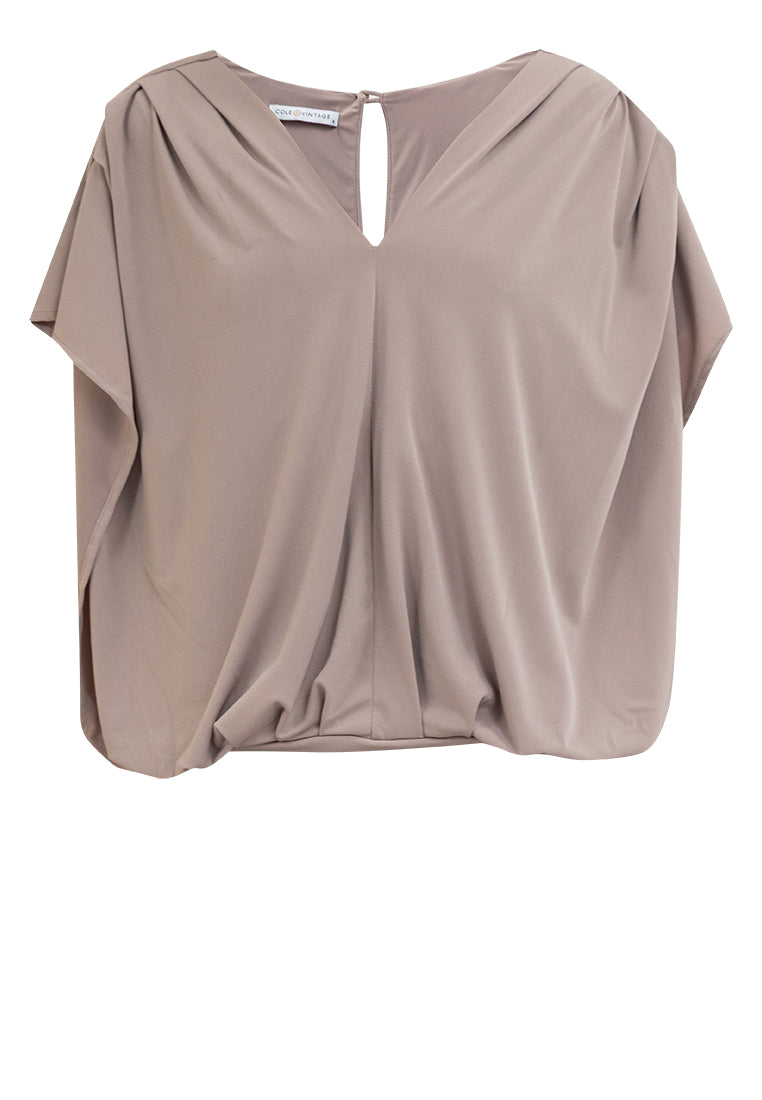 Bella Pleated V-Neck Jersey Top