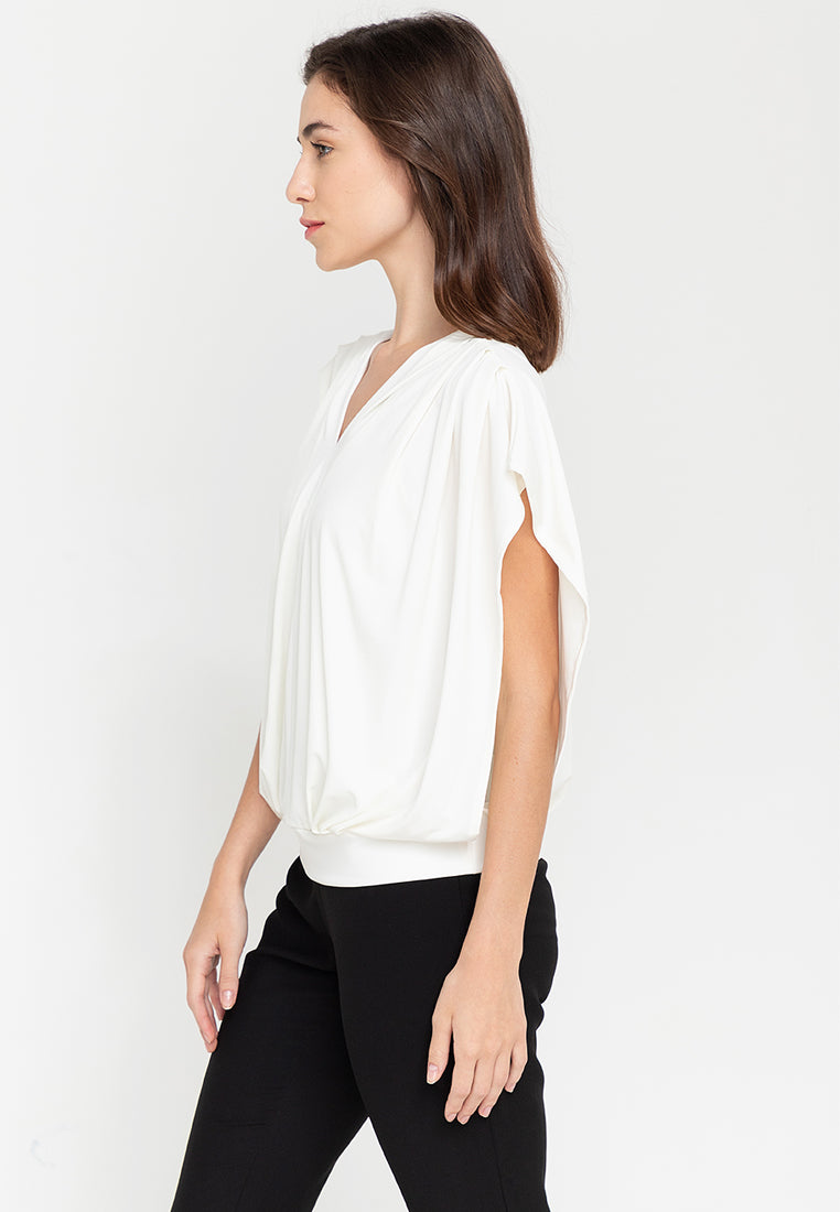 Bella Pleated V-Neck Jersey Top