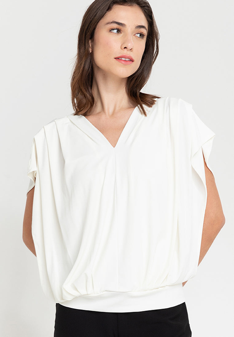 Bella Pleated V-Neck Jersey Top