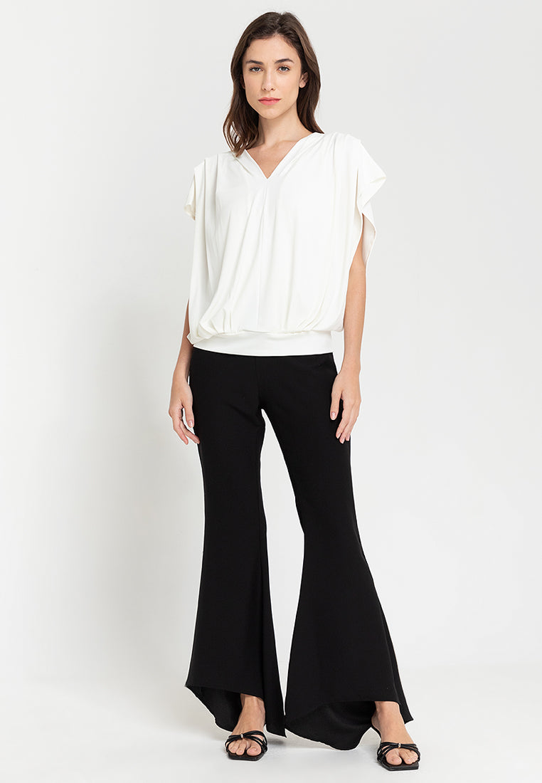 Bella Pleated V-Neck Jersey Top