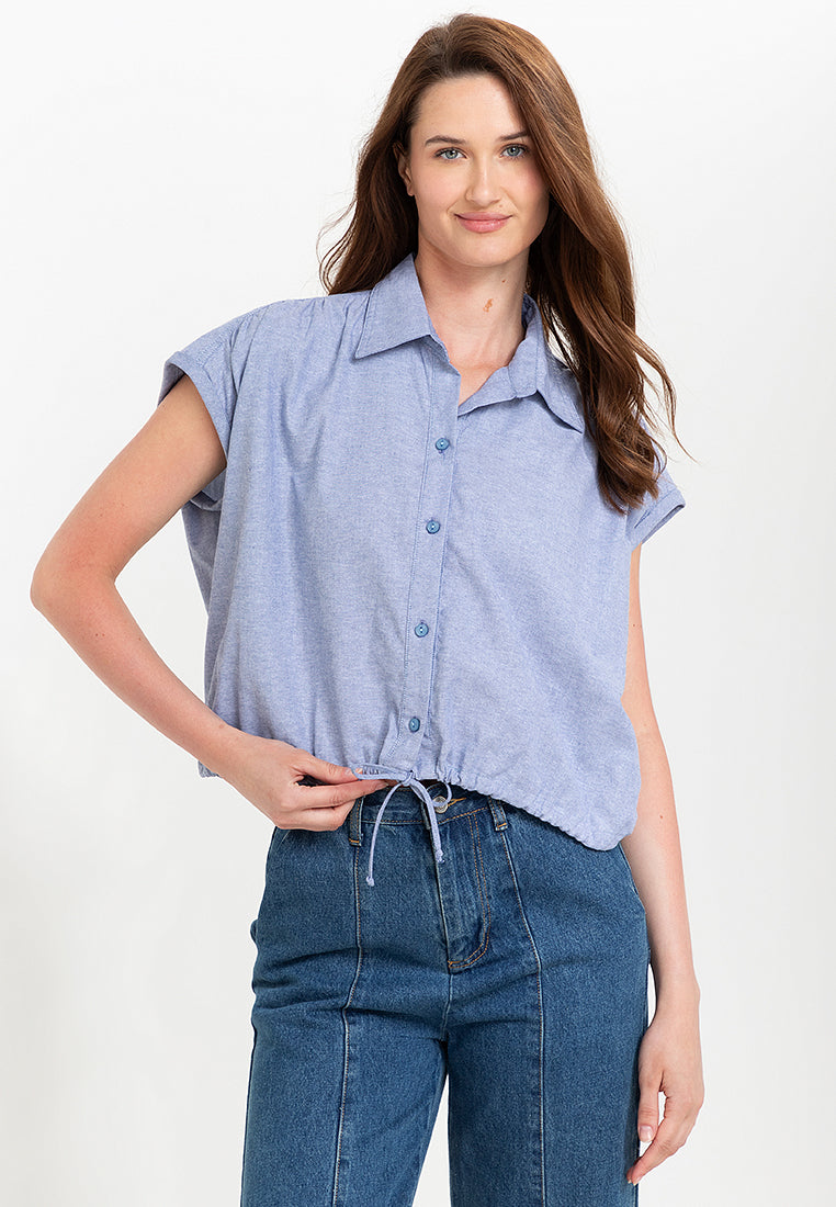 Elysia Button Down Drawstring Cropped Top