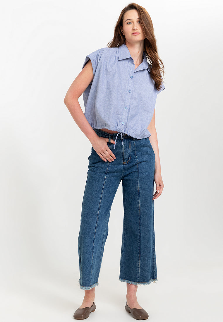 Elysia Button Down Drawstring Cropped Top