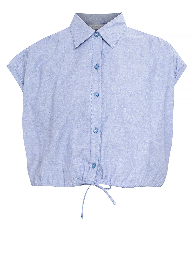 Elysia Button Down Drawstring Cropped Top