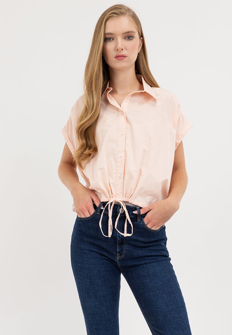 Elysia Button Down Drawstring Cropped Top