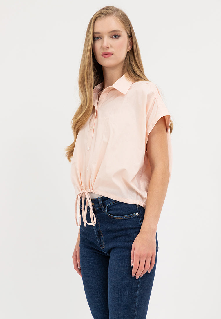 Elysia Button Down Drawstring Cropped Top