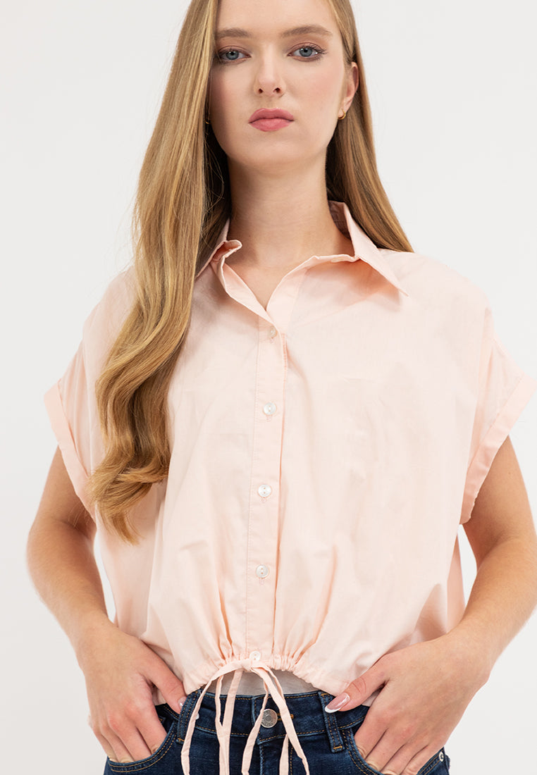 Elysia Button Down Drawstring Cropped Top