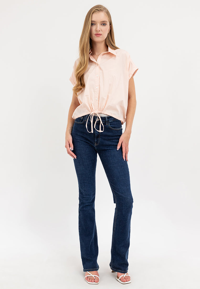 Elysia Button Down Drawstring Cropped Top