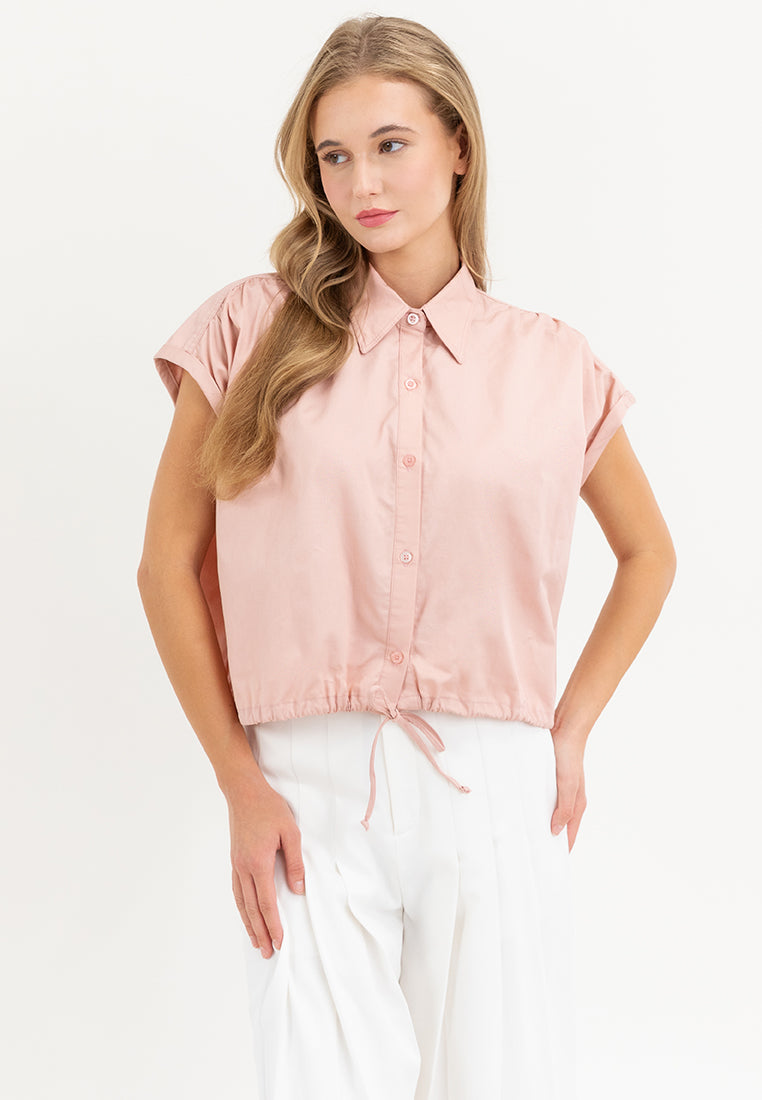Elysia Button Down Drawstring Cropped Top