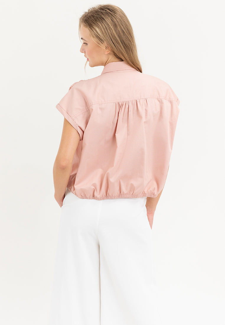 Elysia Button Down Drawstring Cropped Top