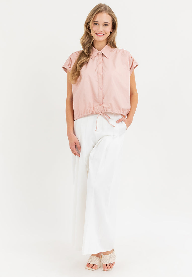 Elysia Button Down Drawstring Cropped Top