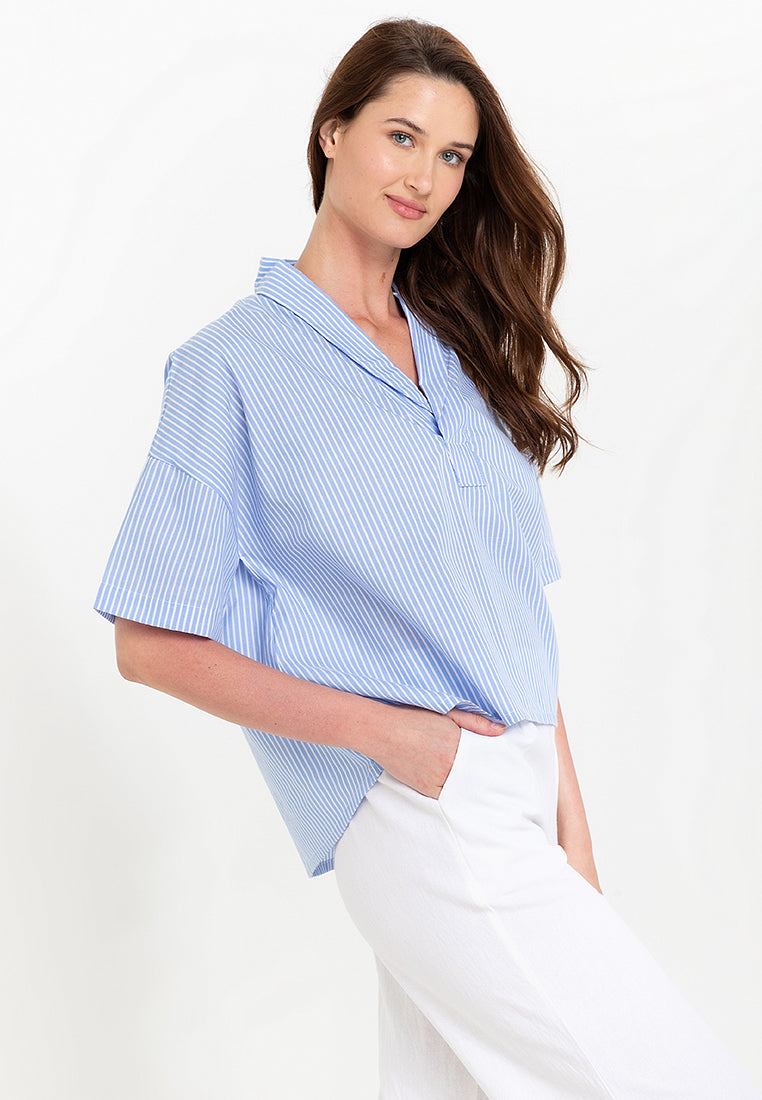 Fay Pinstripe Billowy Sleeves Cotton Top