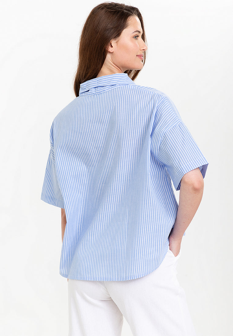 Fay Pinstripe Billowy Sleeves Cotton Top