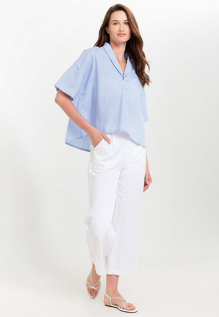 Fay Pinstripe Billowy Sleeves Cotton Top