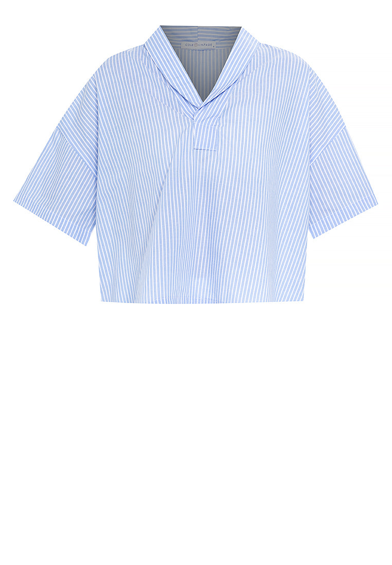 Fay Pinstripe Billowy Sleeves Cotton Top