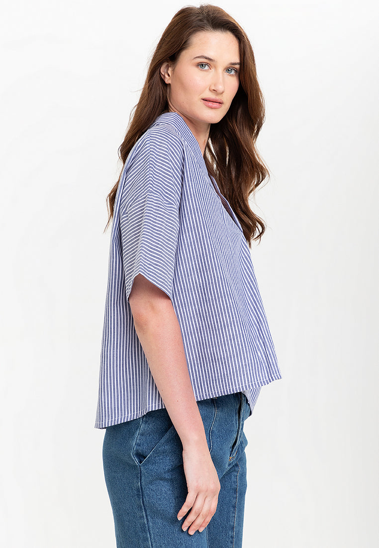 Fay Pinstripe Billowy Sleeves Cotton Top