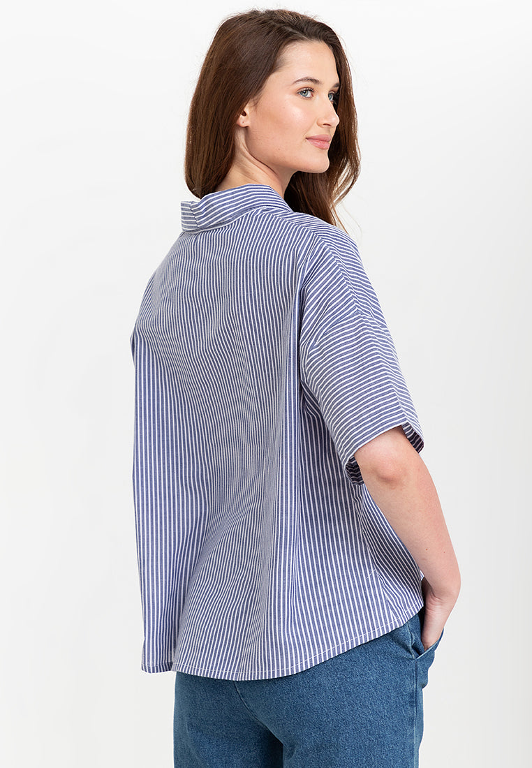 Fay Pinstripe Billowy Sleeves Cotton Top