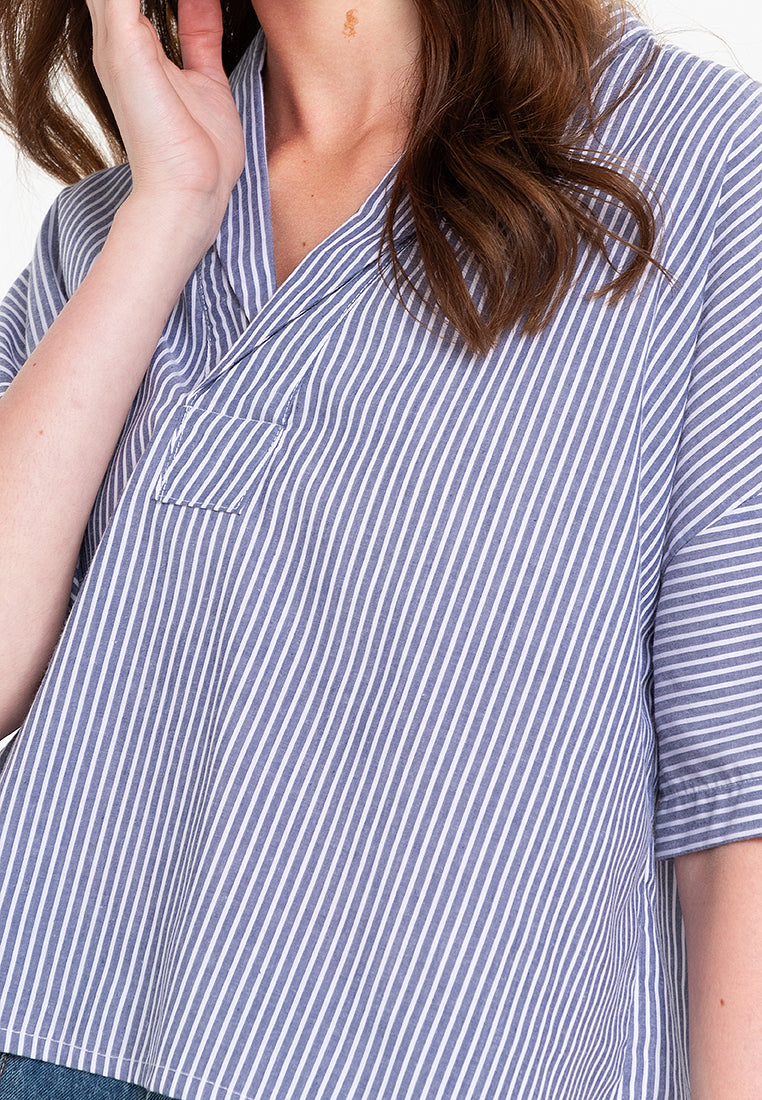 Fay Pinstripe Billowy Sleeves Cotton Top