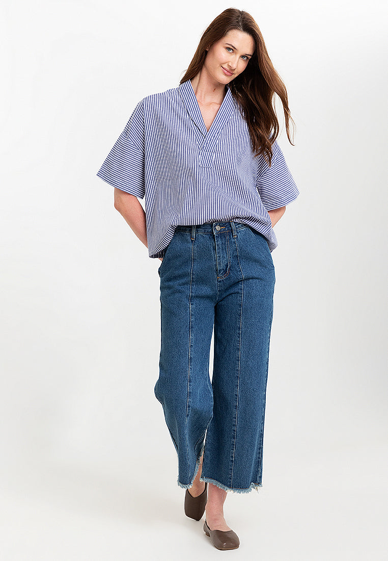 Fay Pinstripe Billowy Sleeves Cotton Top