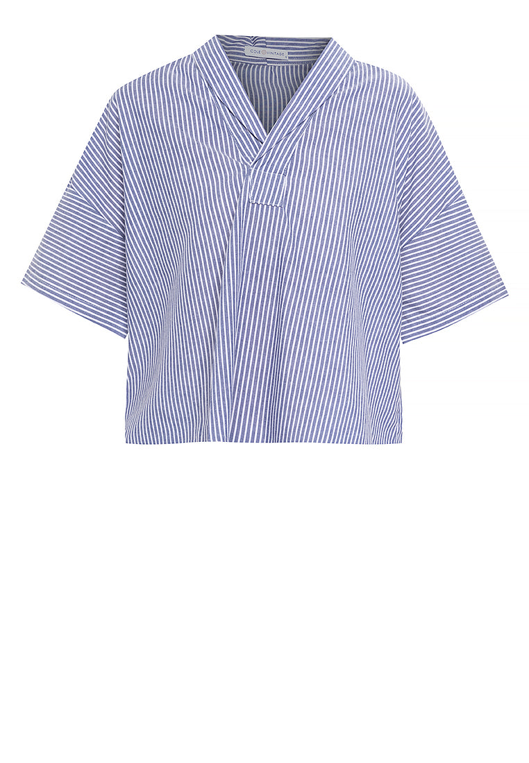 Fay Pinstripe Billowy Sleeves Cotton Top