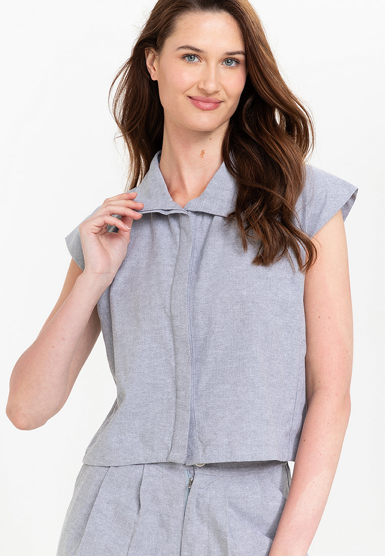 Gisella Button Down Chambray Terno Set