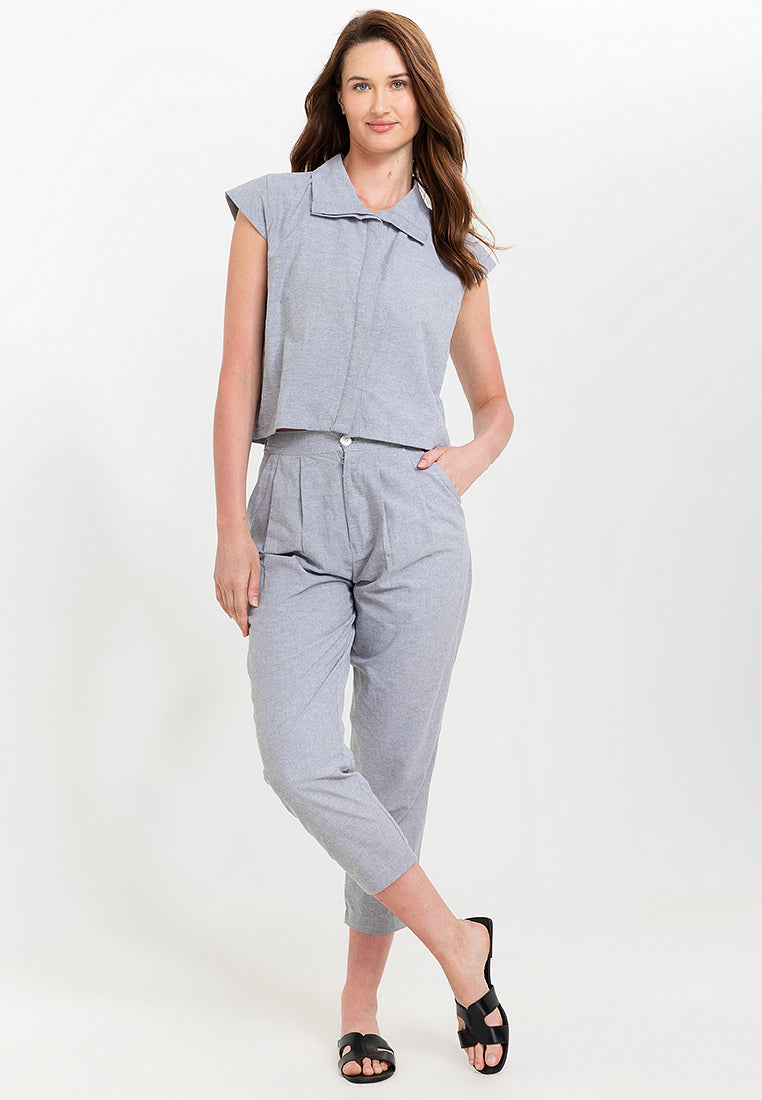 Gisella Button Down Chambray Terno Set