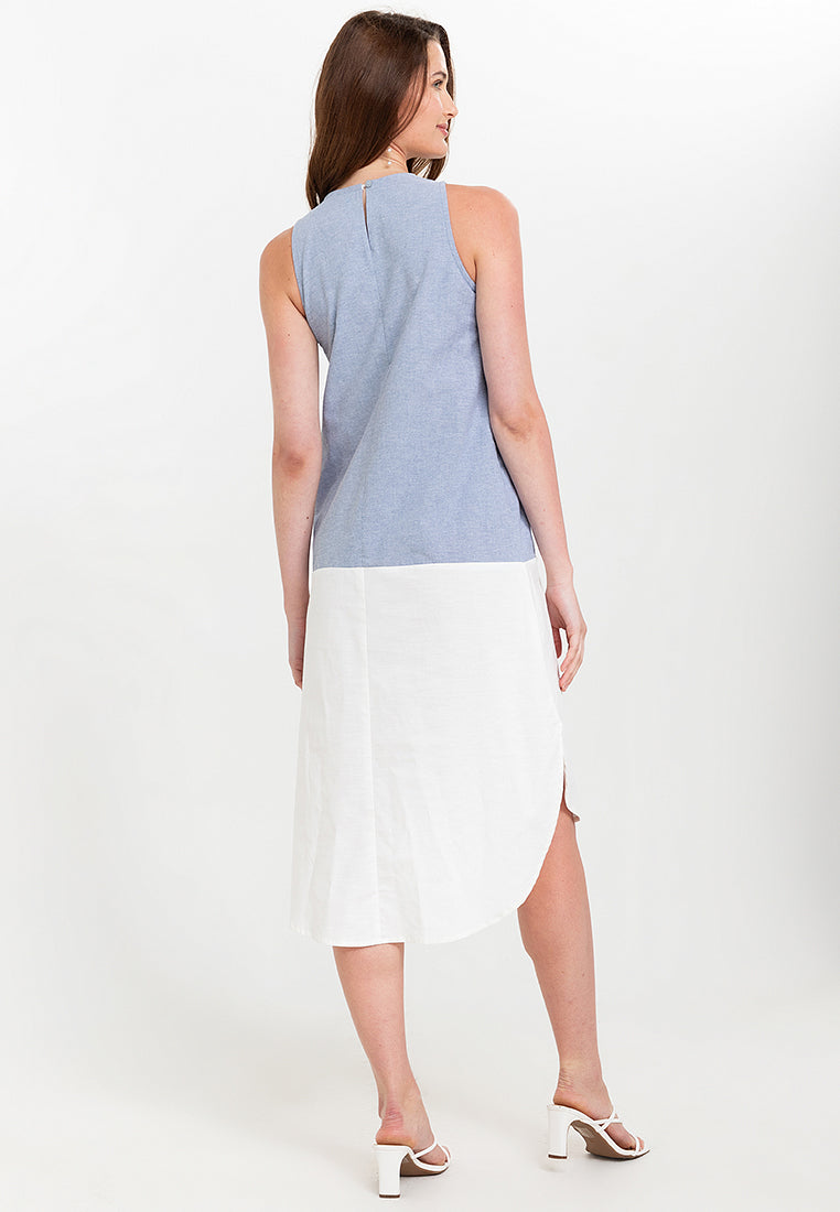 Liora Two-Tone Sleeveless Cotton Short Dress