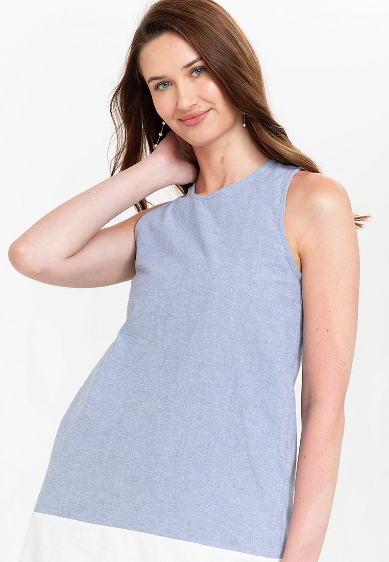 Liora Two-Tone Sleeveless Cotton Short Dress